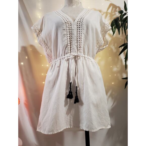 J. Crew Poplin Linen Cotton Tassel Tie Waist Tunic Dress Womens Size XXS White - Picture 2 of 12